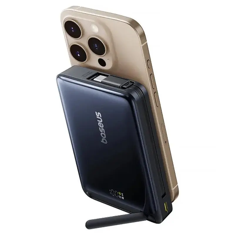 Портативний ЗП Power Bank Baseus Nomos Qi2 Kickstand OS with Cable 45W з БЗП 10000 mAh (P10078800) Cosmic Black - фото 4
