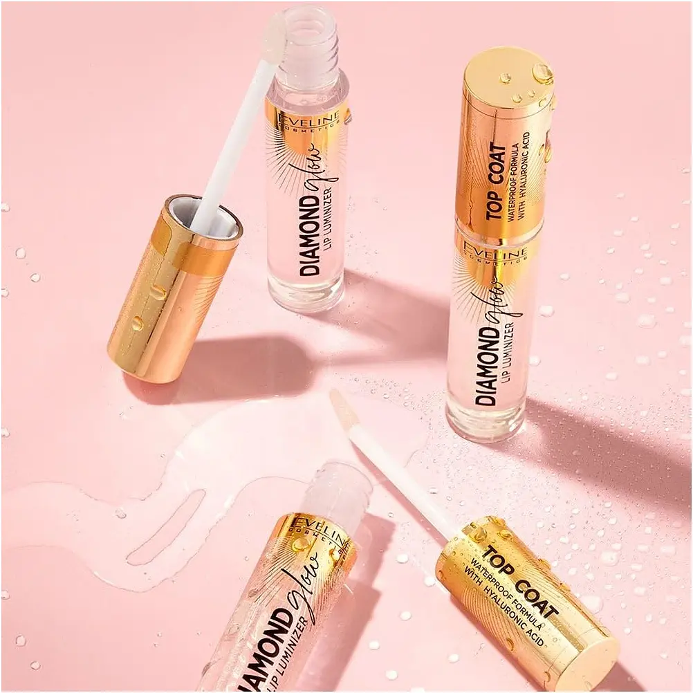Блиск для губ водостійкий Eveline Diamond Glow 12 Gold Top Coat Lip Luminizer 4.5 мл - фото 3