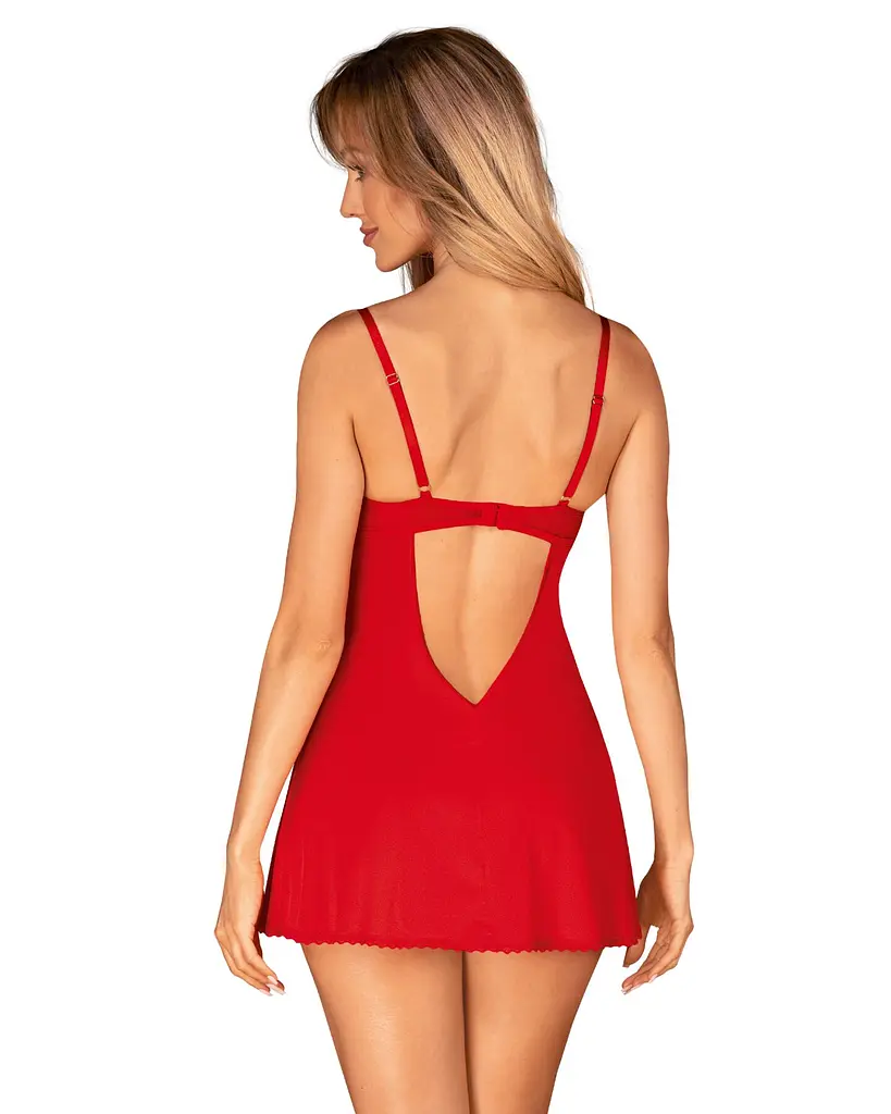 Пеньюар Obsessive Ingridia chemise & thong XL/2XL, червоний, сорочка, стрінги - фото 2