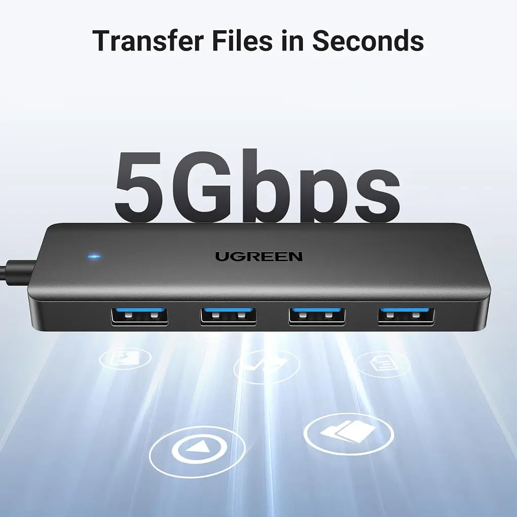 Концентратор Ugreen USB 3.0 to 4хUSB 3.0 0.15m Space Gray CM219 (25851) - фото 3