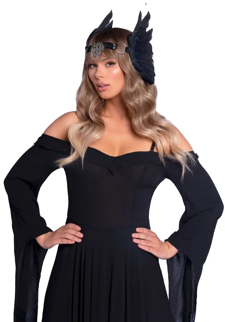 Пов’язка на голову з крилами Leg Avenue Feather headband Black, пір’я та натуральна шкіра - фото 4