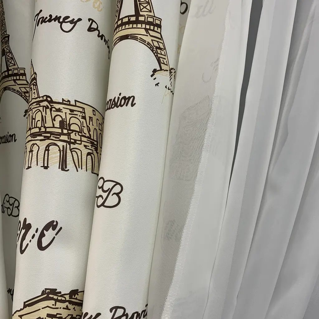 Коротка фіранка для кухні з атласу та шифону з коричневими будинками 1,8м на 4м на тасьмі ALBO pbe0052795 - фото 6