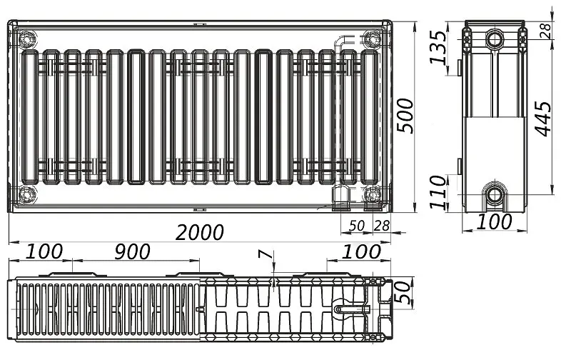 Радіатор сталевий панельний Kalite 22 низ/справа 500x2000 (без INNER) 000023248, Білий - фото 4