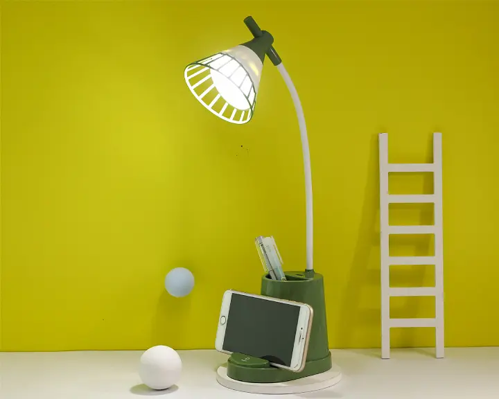 Настільна LED-лампа акумуляторна на гнучкій ніжці з органайзером та підставкою для телефону світильник з функцією Power Bank 1200 mAh Elite EL-2176 зелена - фото 2