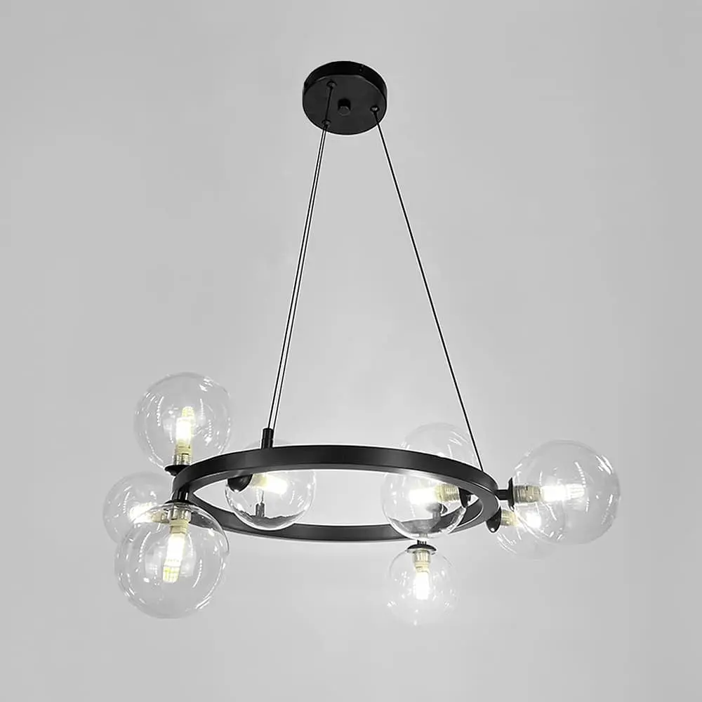 Кольцевая черная люстра с 9 прозрачными плафонами Ø 60 см Line F | Ст. BM62/9 BK+CL - фото 4