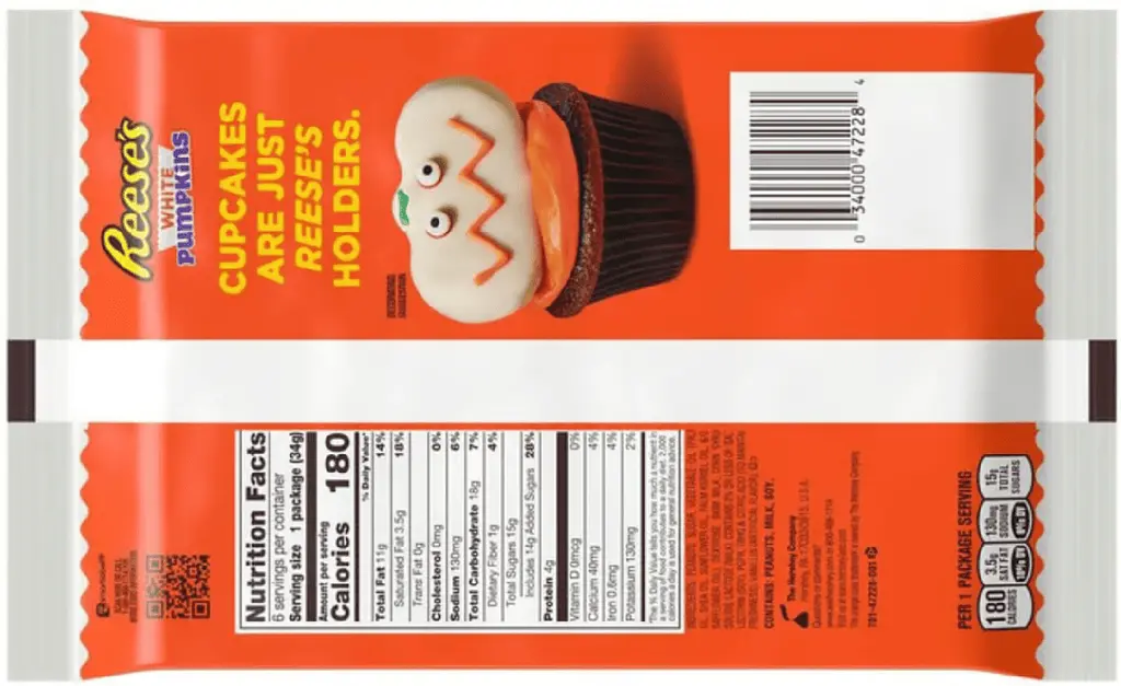 Шоколадні цукерки Reese's Halloween White Creme Peanut Butter Pumpkin Candy Pack 6шт x 34г - фото 6
