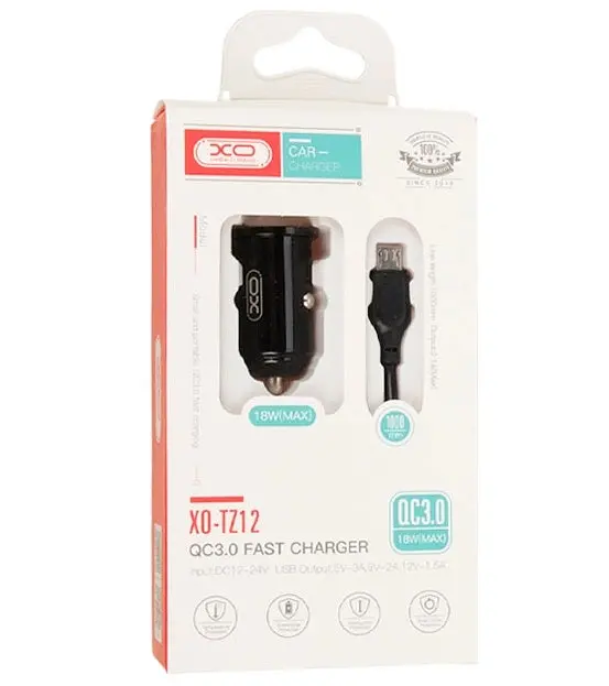 Автомобильное зарядное устройство XO TZ12 18W QC3.0 Car Charger with Micro cable Черный - фото 2