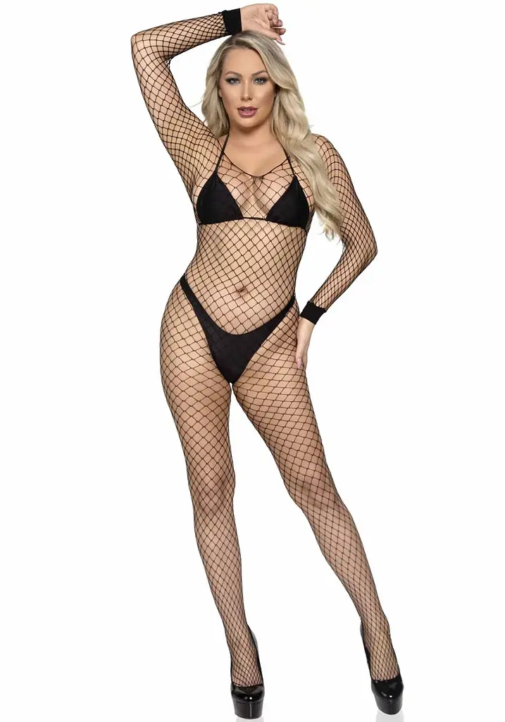 Бодістокінг у велику сітку Leg Avenue Long Sleeved Bodystocking One size Black, довгий рукав - фото 3