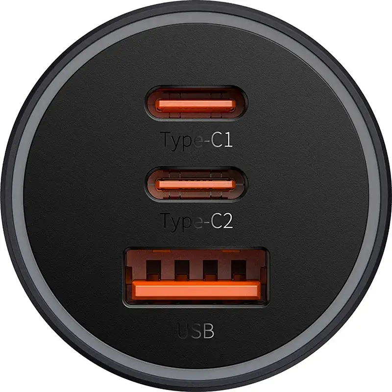 Автомобільний зарядний пристрій Baseus Golden Contactor Triple Fast Charger Car Charger 65W U+C+C CGJP010013 Dark Grey - фото 2