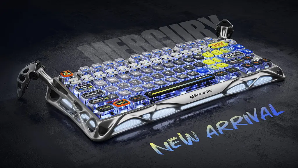 GravaStar Клавіатура механічна Mercury K1 Pro 80keys, GravaStar x Kailh Speedy Mint, BT/WL/USB, RGB, Interstellar Silver - фото 3
