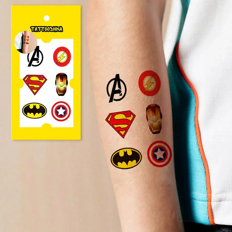 Набор временных татуировок Значки супергерои Tattooshka X-204, 6 картинок - фото 2