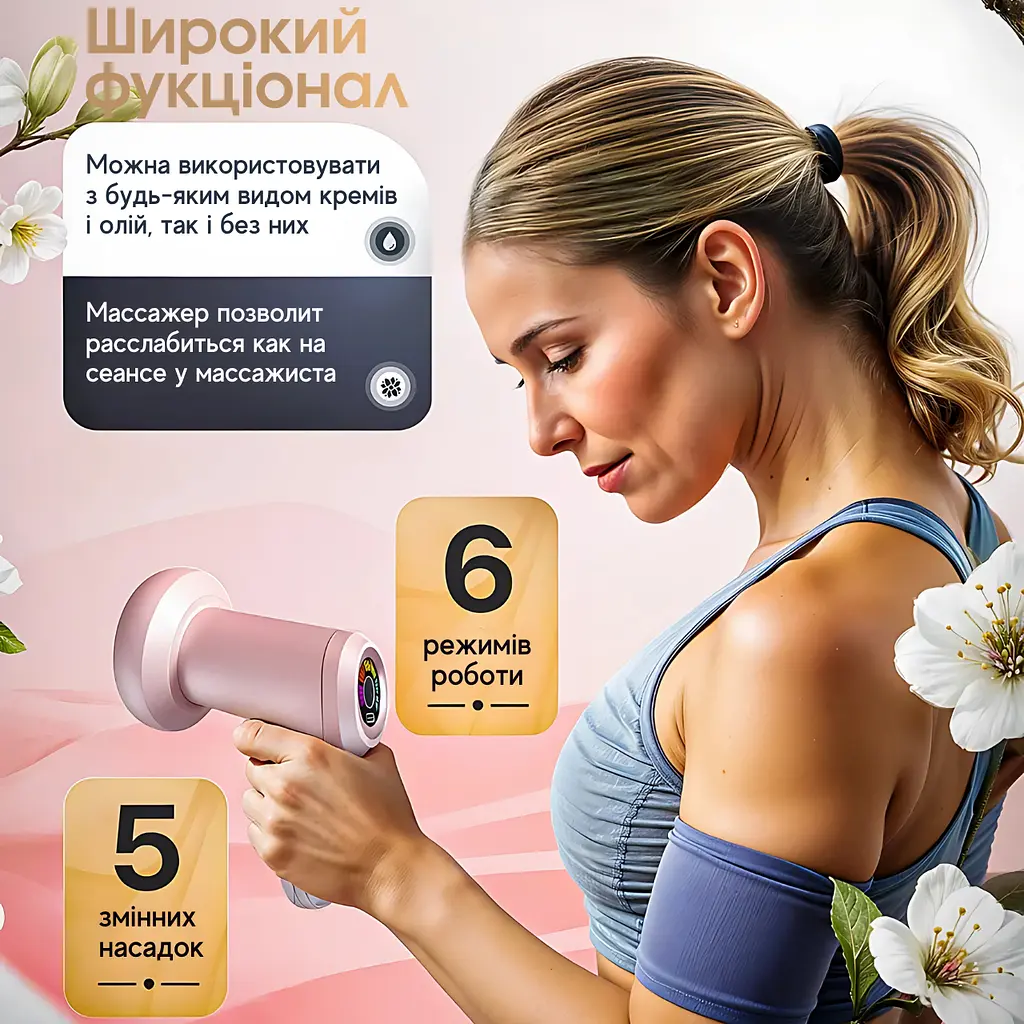 Інноваційний бездротовий антицелюлітний вібромасажер для м'язів тіла рук і ніг + 5 насадок + 6 швидкостей, Ручний лімфодренажний - фото 9