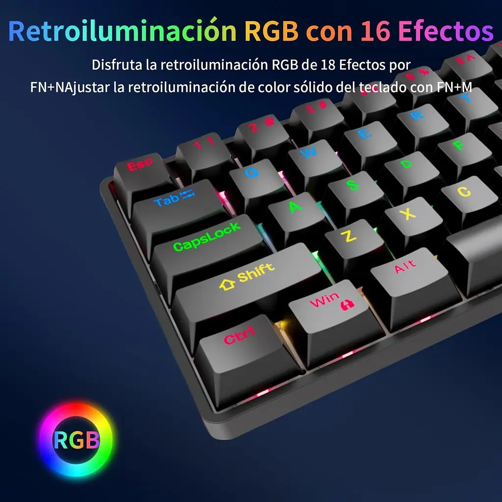 Механічна клавіатура BNFU, 61 багатокольорова RGB-клавіша зі світлодіодним підсвічуванням, міні-офісна клавіатура для Window - фото 4