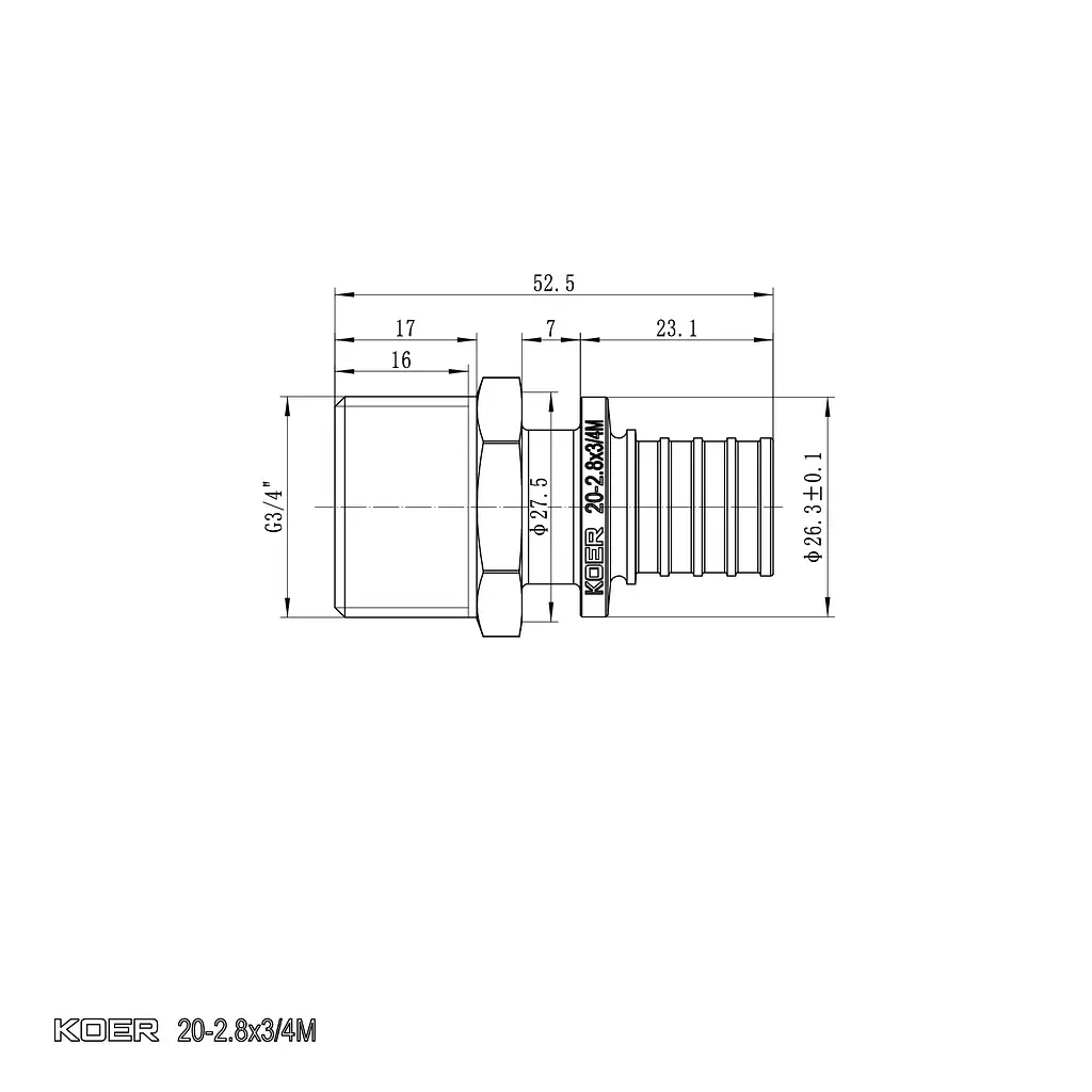 Перехідник із ЗР Koer Ka.A08M-20 - 20(2.8mm) x 3/4"M KR4852 - фото 2