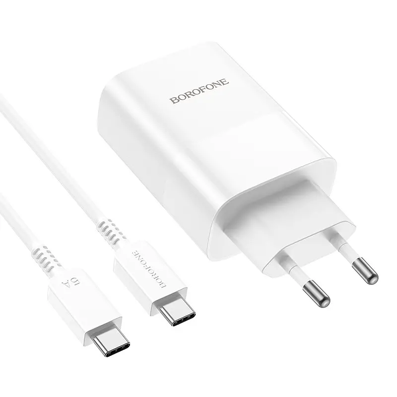 МЗП Borofone BN10 Sunlight PD65W (1USB-A/1C) + кабель Type-C to Type-C White - фото 4