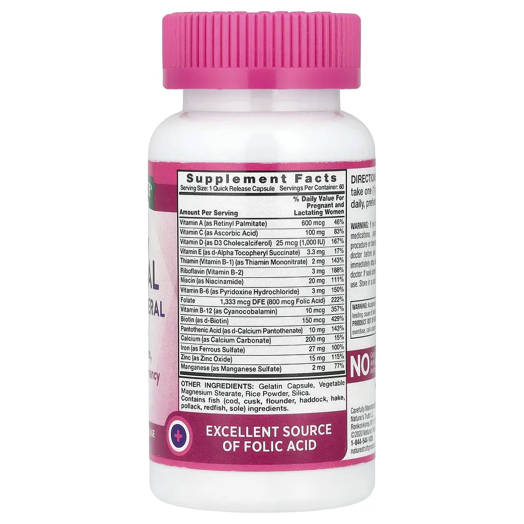 Вітаміни та мінералі пренатальні Nature's Truth Prenatal Vitamin & Mineral Formula 60 капсул швидкого вивільнення - фото 2