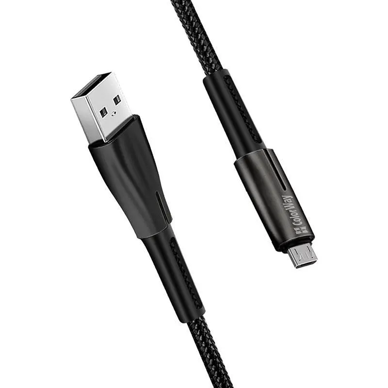 Кабель ColorWay USB - micro USB (M/M), Zinc Alloy + Led, 2.4 А, 1 м, Чорний (CW-CBUM035-BK) - фото 3