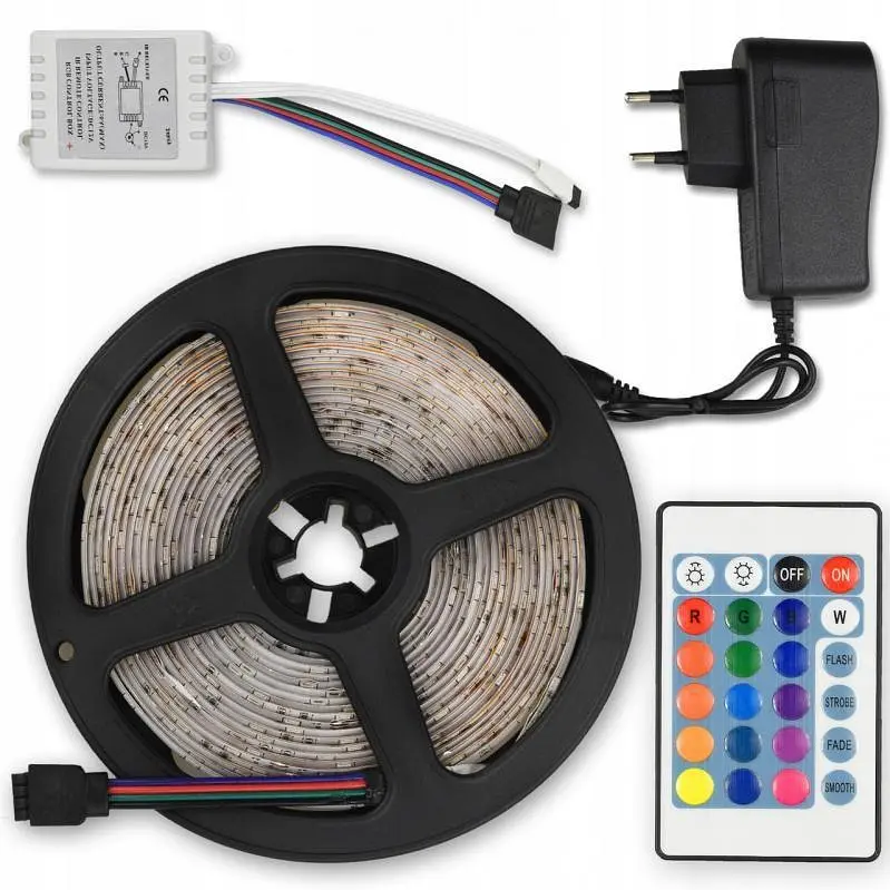 Світлодіодна стрічка Solar 3528 60 Led комплект RGB  кольорова світлодіодна стрічка з пультом та блоком живлення підсвічування RGB - фото 2