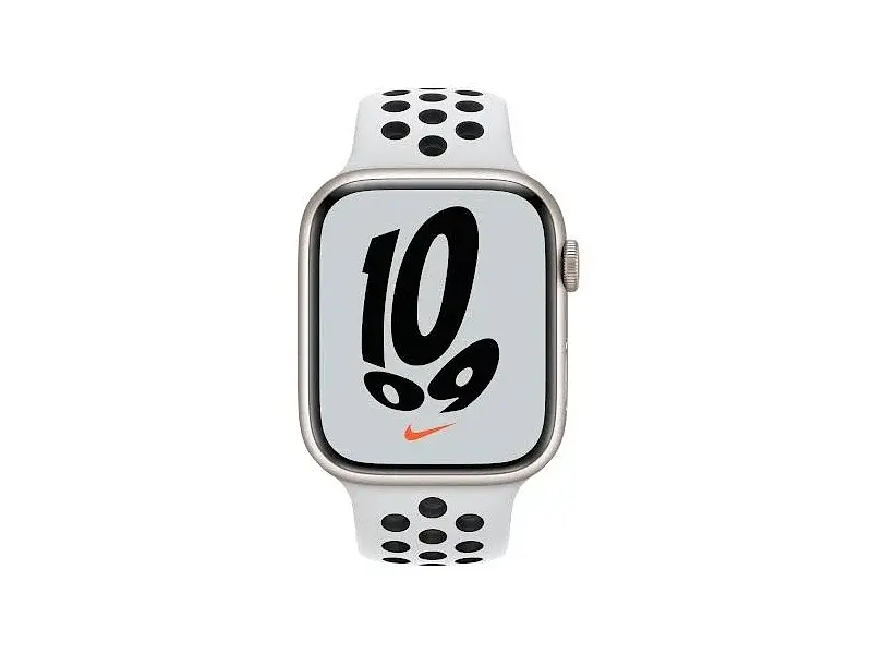 Смарт-годинник Apple Watch Nike Series 7 GPS 45mm Starlight Aluminum Case w. Pure Platinum/Black Nike Sport Band (MKNA3) - фото 2