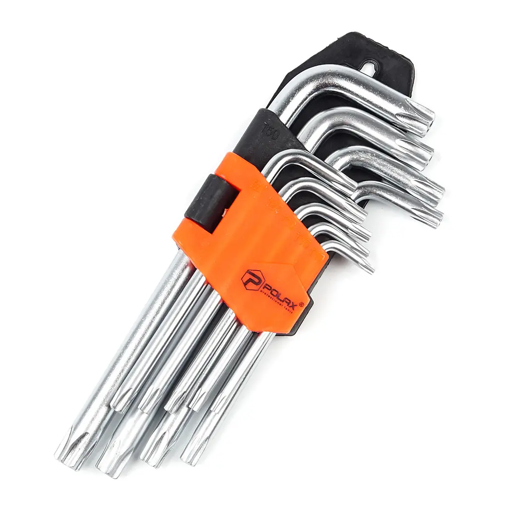 Набір Г-подібних ключів TORX Polax, 9 предметів, T10–T50, Cr-V (25-007)