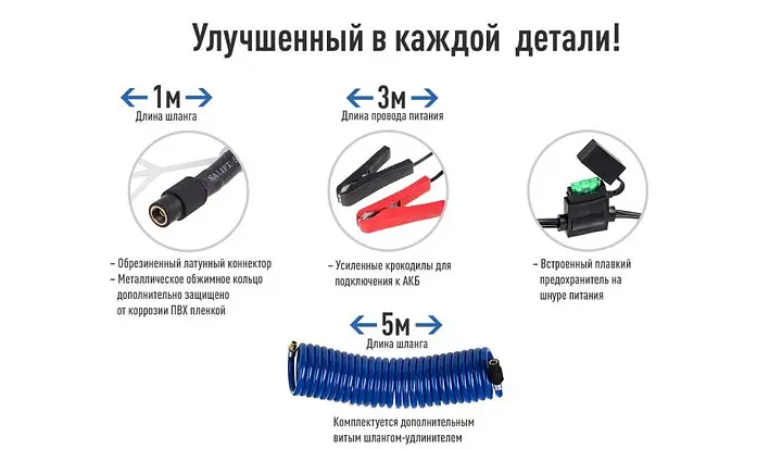 Автомобільний компресор Vitol 150psi 25Amp R15-R18 90л 2 циліндри шланг 1,0+5,0м клеми (K-70) - фото 7