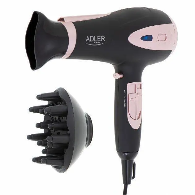 Фен с ионизацией Adler AD 2248, 2400 Вт диффузор концентратор 2 скорости компактный 1 шт. черный (33705-IS) - фото 2
