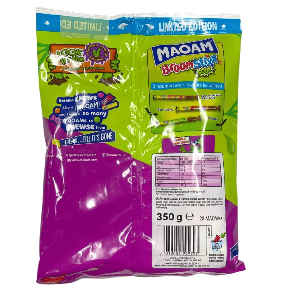 Жувальні цукерки Maoam Limited Edition Broom Stixx Sour 350г - фото 4