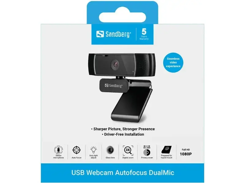 Веб-камера Sandberg Webcam Autofocus DualMic (134-38) - фото 6