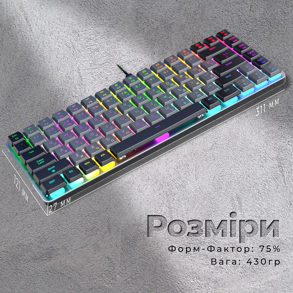Клавиатура GamePro Red Swich Low Profile RGB USB Dark Gray проводная (MK141R) - фото 13