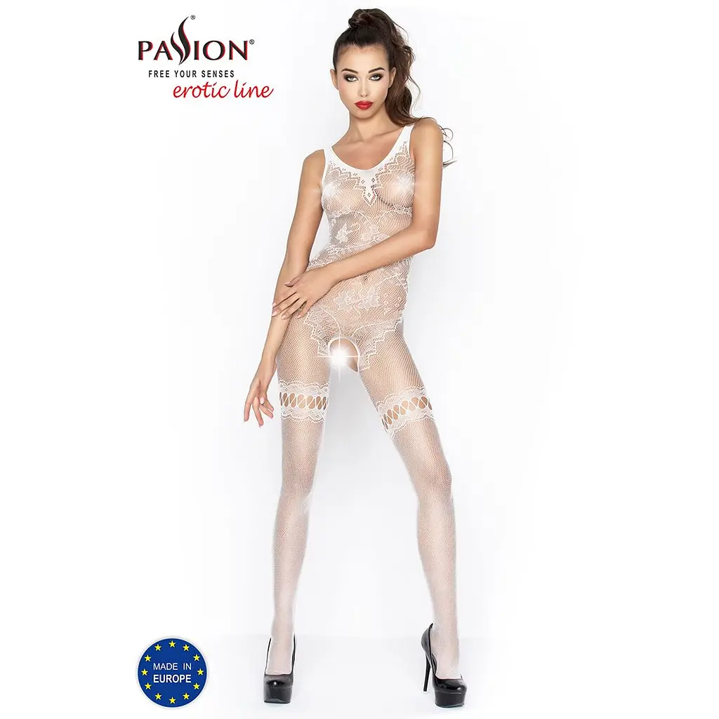 Бодістокінг Passion BS045 white, комбінезон, імітація панчох і боді - фото 2