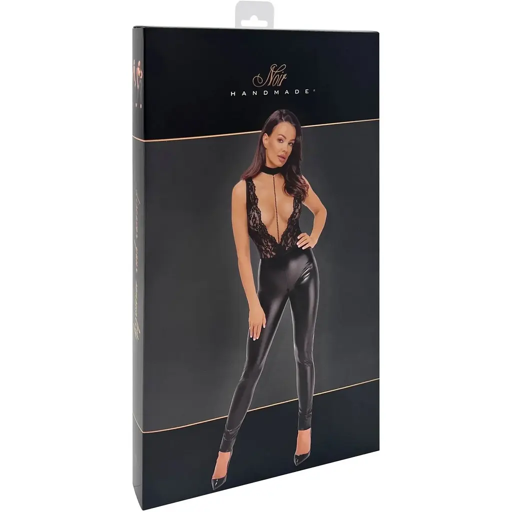 Комбінезон Noir Handmade F298 Libido Deep-V catsuit With collar and pearl chain - S - фото 7