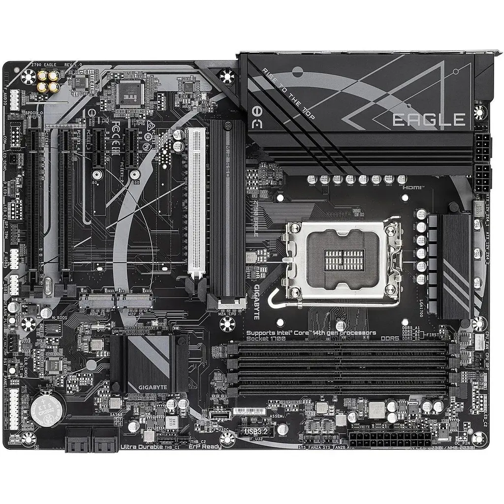 Материнська плата Gigabyte LGA1700, Z790 EAGLE, Z790, 4xDDR5, Int.Video(CPU), 4xSATA3, 3xM.2, 1xPCI-E 5.0 x16, 1xPCI-E 4.0 x16, 1xPCI-E 3.0 x16, 2xPCI-E 3.0 x1, Realtek 7.1, Realtek 2.5GbE, 9xUSB 3.2 / 6xUSB 2.0, HDMI/DP, ATX - фото 4