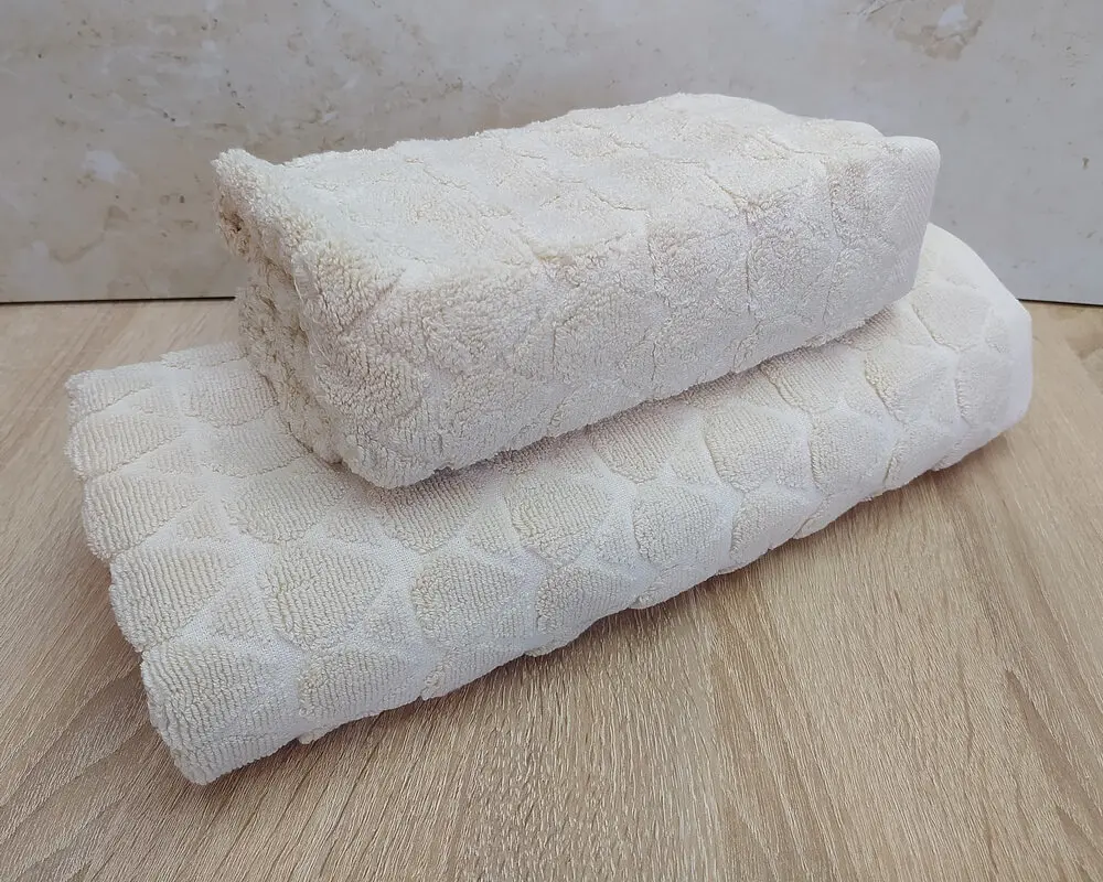 Набір турецьких махрових рушників 50х90+70х140 Gulcan Jacquard Cotton Lux Damla Bej - фото 2