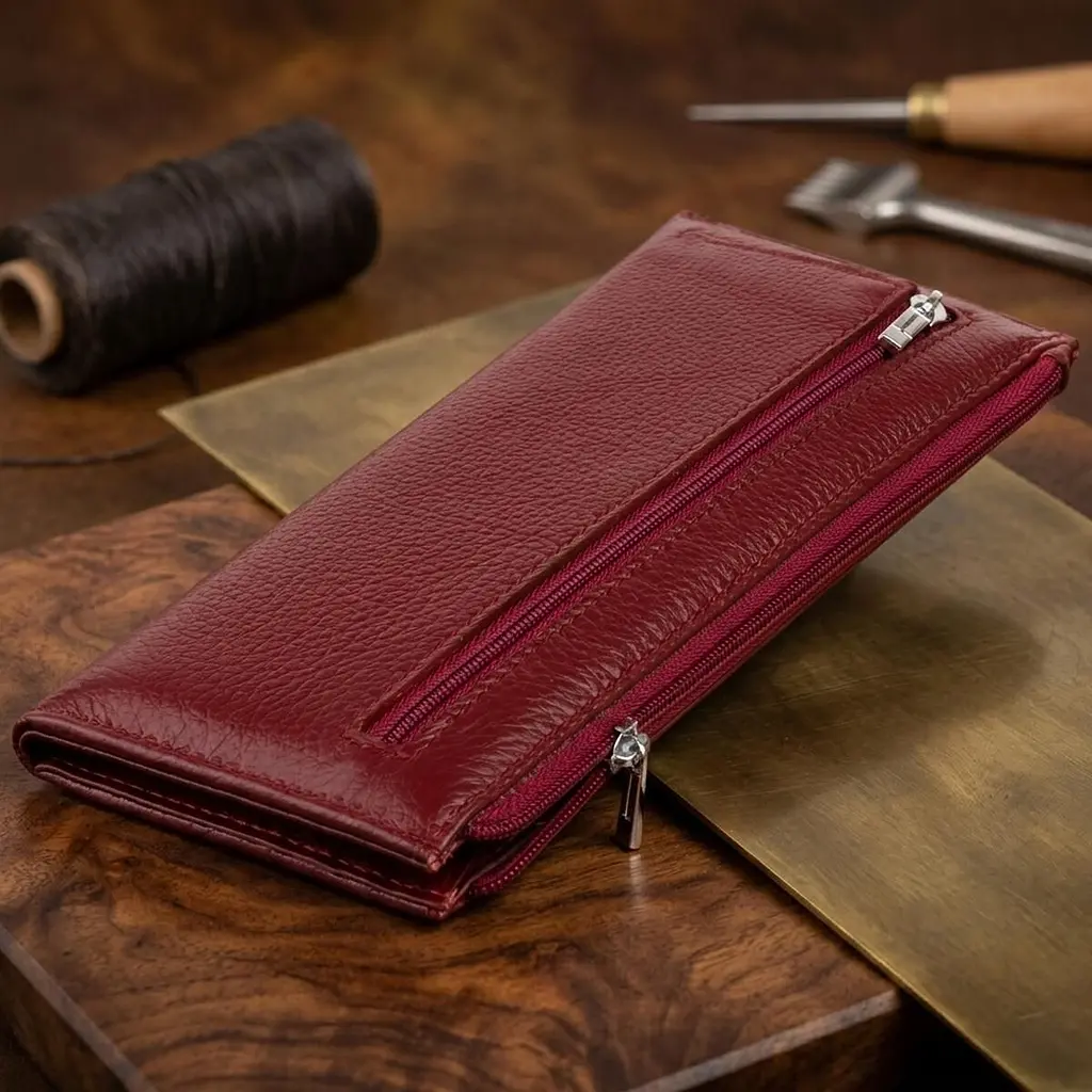 Горизонтальний тонкий гаманець зі шкіри жіночий ST Leather 19326 бордовий - фото 4