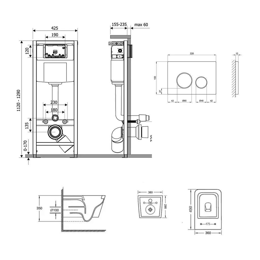 Подвесной унитаз Qtap Crow Ultra Quiet + инсталляция Qtap Nest 4 в 1 (круглая клавиша Satin), Белый - фото 2
