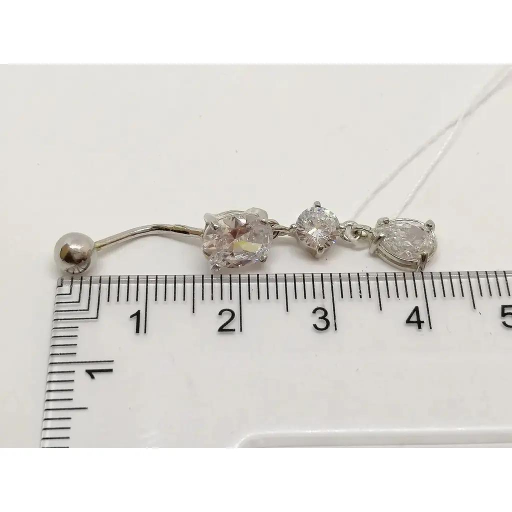 Серебряная серьга для пирсинга пупка Ирий с фианитами. 6004 - фото 3