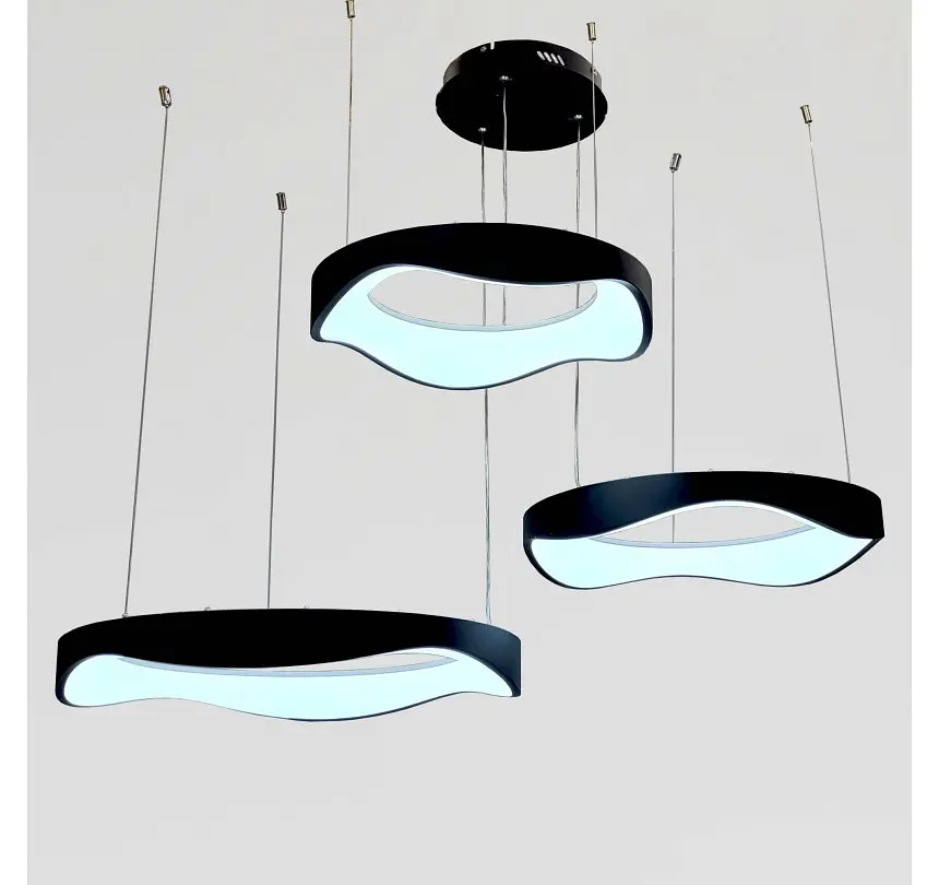 Світлодіодна люстра підвісна Artlight 2460/42+52+62BK з трьома хвилеподібними кільцями, 200W - фото 4
