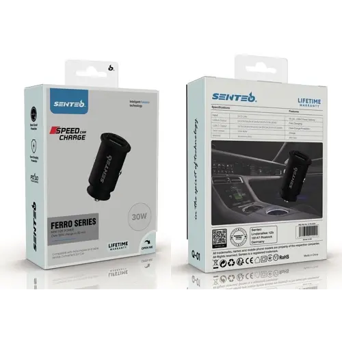 АЗП Senteo Q-02 Ferro Series USB-A/USB-C PD3.0&QC3.0 3A 30W Black - фото 3