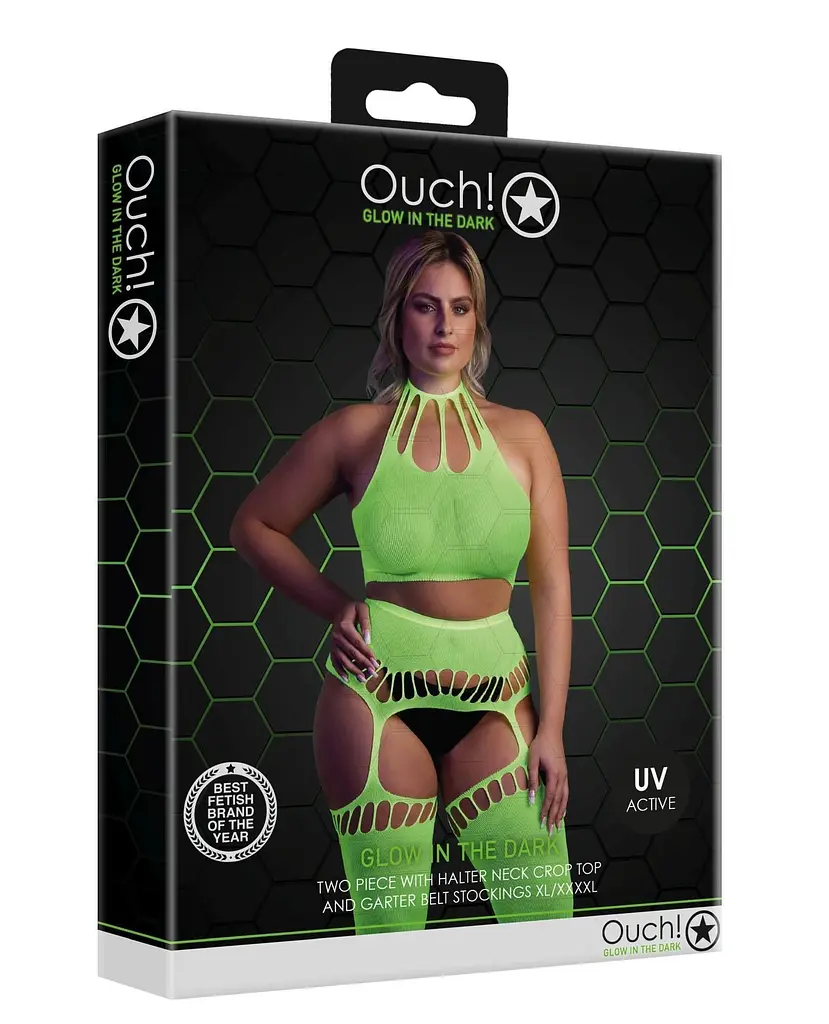 Комплект білизни Ouch! Two Piece with Crop Top and Stockings, XL/XXXXL (зелений) - фото 3