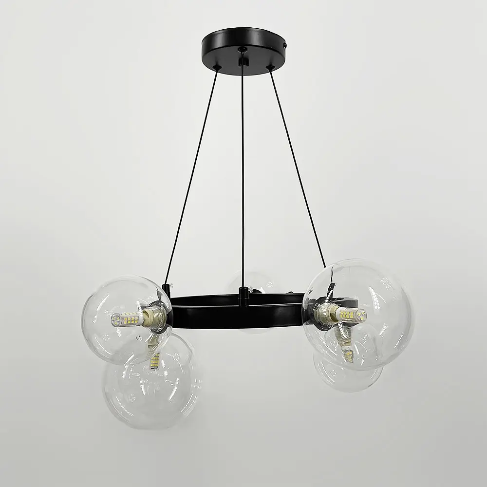 Кольцевая люстра с 5 прозрачными плафонами в черном корпусе Ст. AT 32/5 BK+CL | Line F - фото 6