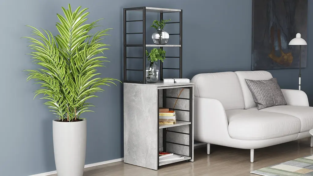 Стіл-тумба трансформер Смарт 3/1 з етажеркою Ferrum-decor 1430x1450x500 Чорний метал ДСП Бетон 16 мм (FRD-105115) - фото 6