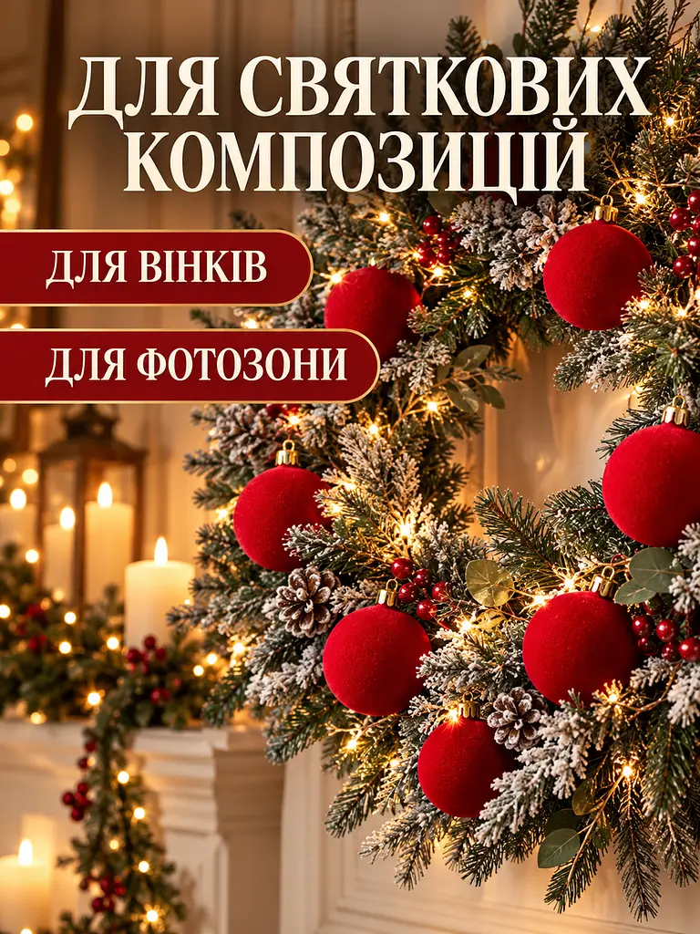 Набір новорічних оксамитових іграшок на ялинку "Шарм" 18 куль червоний - фото 10