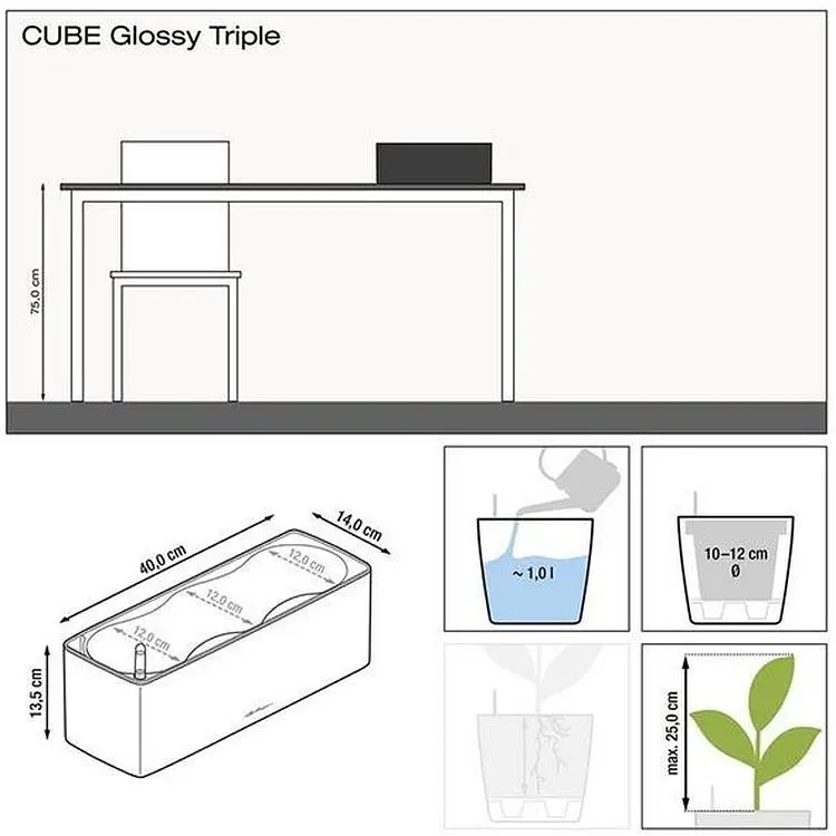 Вазон Lechuza Cube Glossy Triple 40х14х14 см антрацит (13671) - фото 4