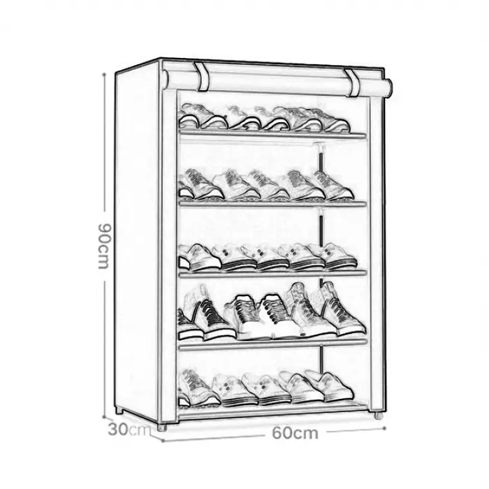 Стеллаж тканевый для обуви 5 полок серый Combination Shoe Frame 60X30X90 - фото 4