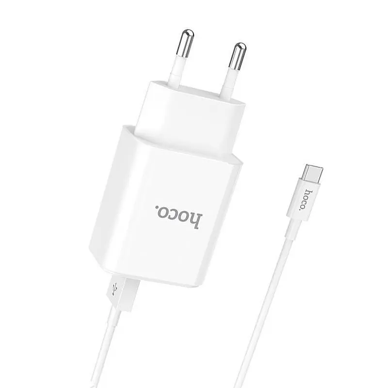 Мережевий зарядний пристрій 2USB Hoco C62A 2.1A White + USB Cable Type-C - фото 4