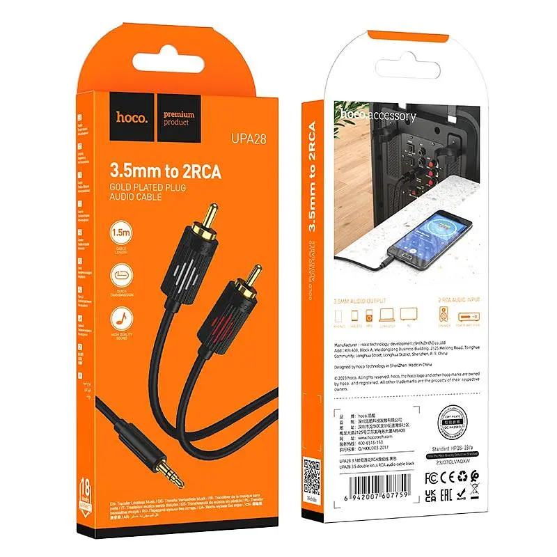 Кабель Hoco 3.5 double Lotus RCA audio cable UPA28 1.5 м - фото 2