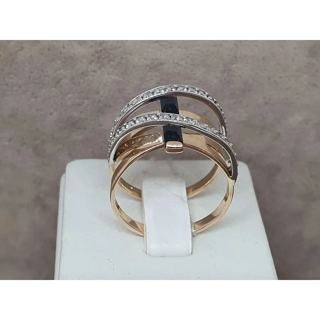 Золота каблучка Tango з агатом та фіанітами. 379602 19,5 - фото 3