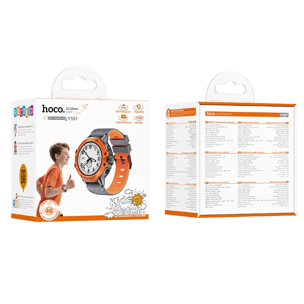Дитячий смарт-годинник HOCO Y107 4G 32mm. 700 mAh. IP54. children phone watch orange - фото 2