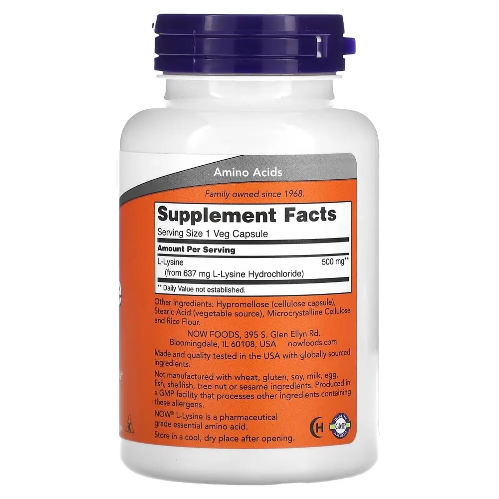 Амінокислота NOW L-Lysine 500 mg, 100 капсул - фото 2