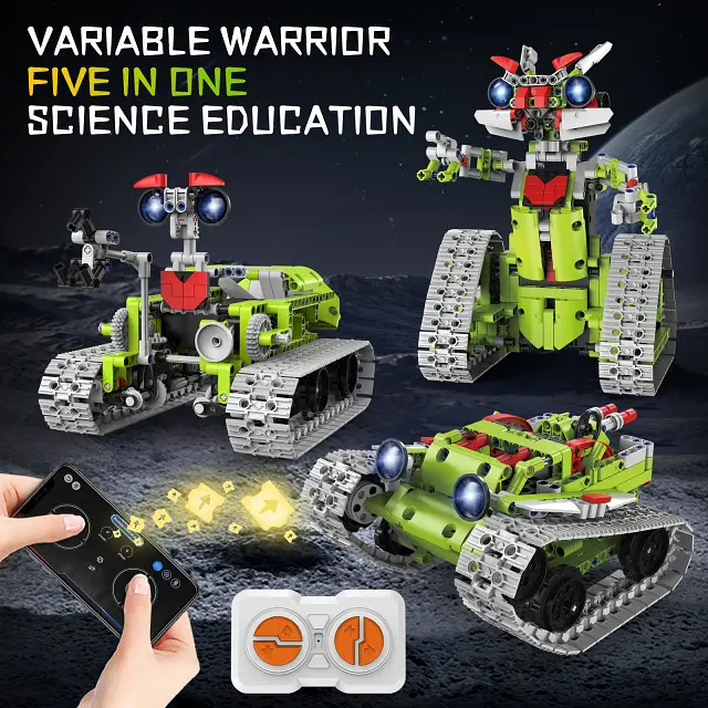 Конструктор робот программируемый STEM-робот 5 в 1 Robots Variable Warrior с пультом и приложением робот-трансформер для детей на радиоуправлении, 705 деталей - фото 3
